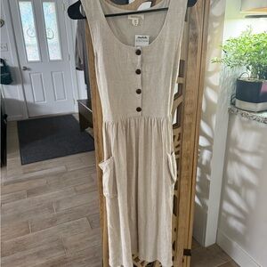 Monteau Cream Midi Dress with Dark Button Accents